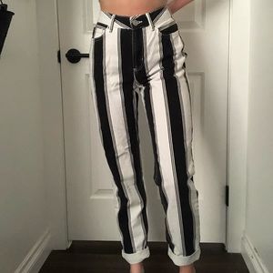Black and white striped jeans